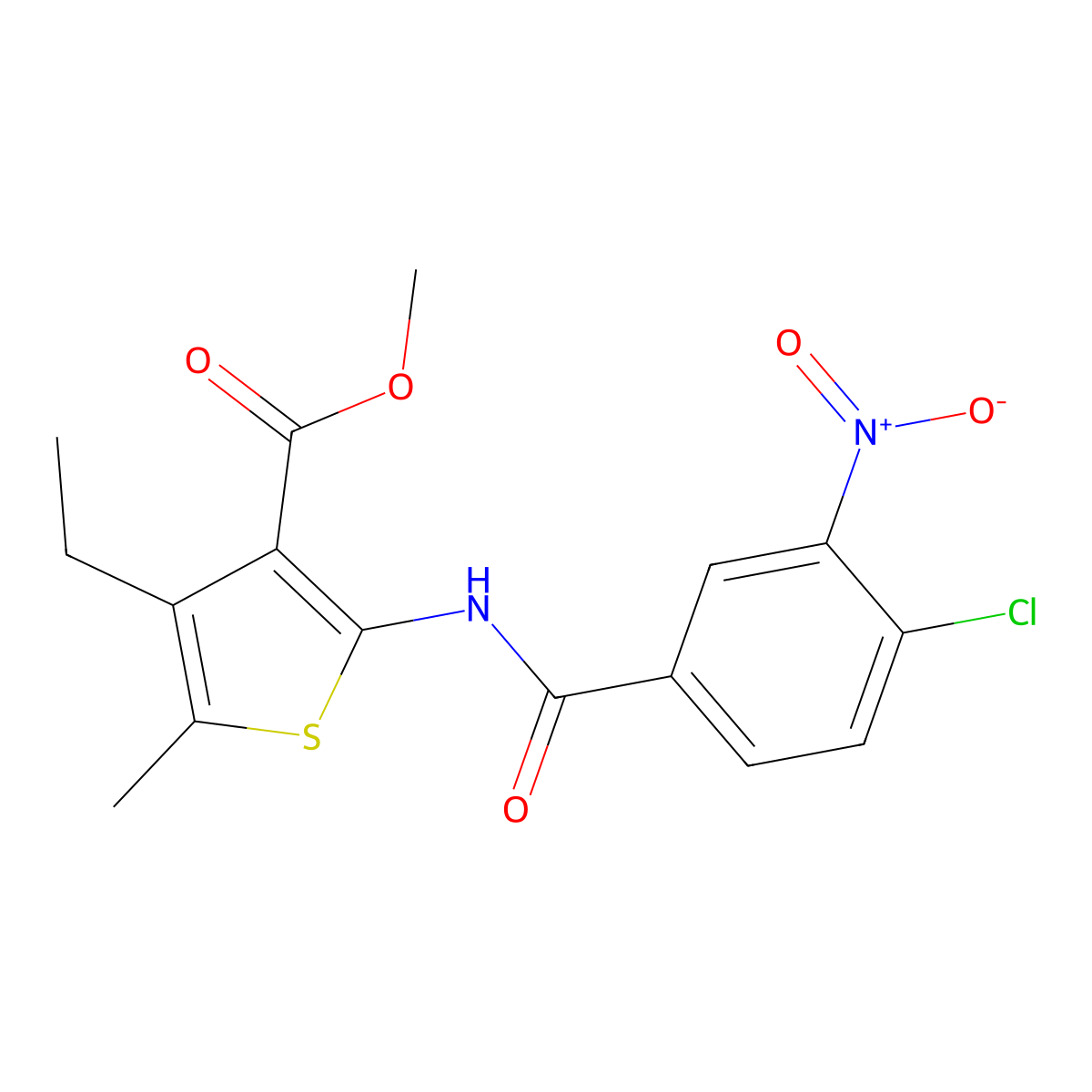 Methyl 2-[(4-chloro-3-nitrobenzoyl)amino]-4-ethyl-5-methylthiophene-3-carboxylate molecular structure, CAS 544451-15-2