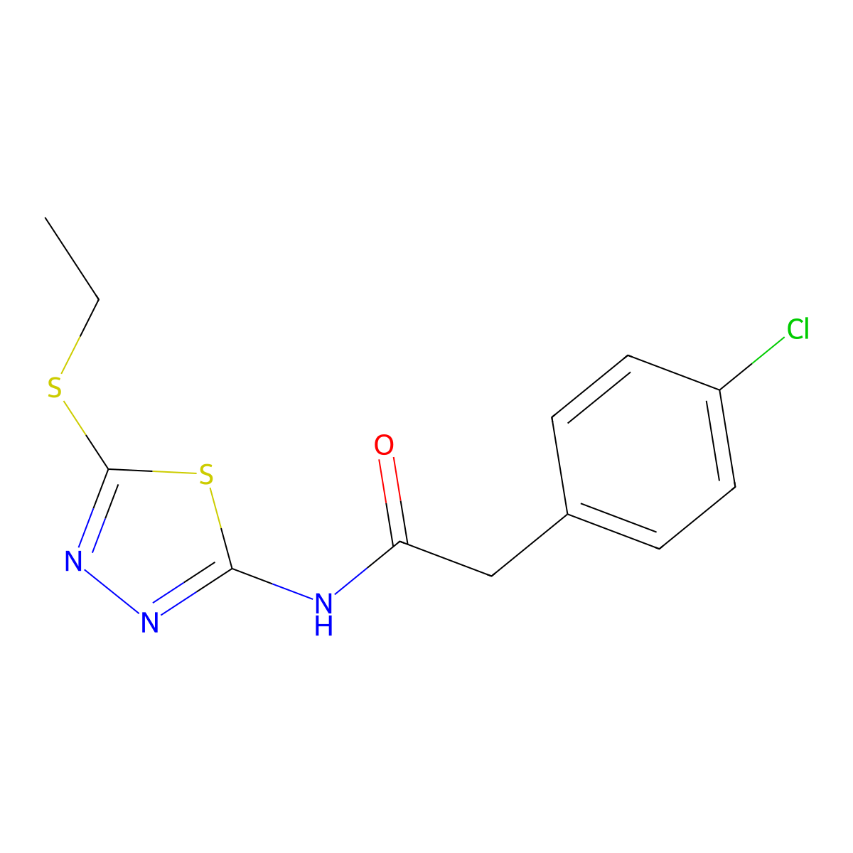 2-(4-chlorophenyl)-N-[5-(ethylsulfanyl)-1,3,4-thiadiazol-2-yl]acetamide molecular structure, CAS 544451-71-0