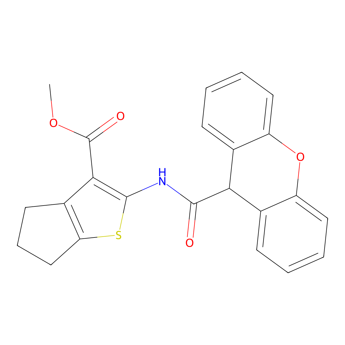 methyl 2-(9H-xanthene-9-carbonylamino)-5,6-dihydro-4H-cyclopenta[b]thiophene-3-carboxylate molecular structure, CAS 544451-81-2
