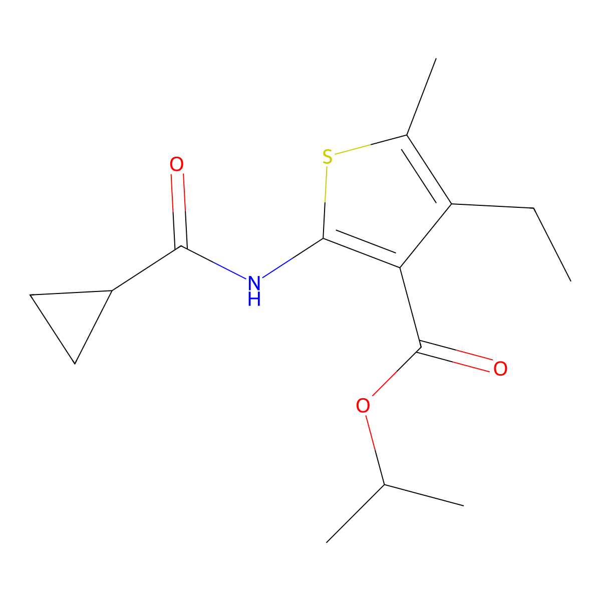 Isopropyl 2-[(cyclopropylcarbonyl)amino]-4-ethyl-5-methyl-3-thiophenecarboxylate molecular structure, CAS 544451-98-1