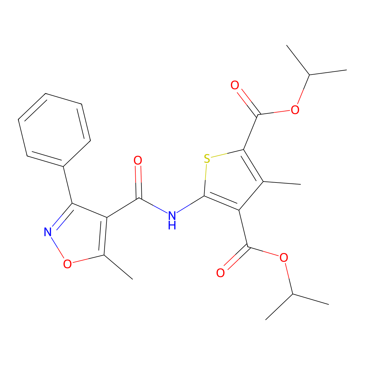 Diisopropyl 3-methyl-5-{[(5-methyl-3-phenyl-4-isoxazolyl)carbonyl]amino}-2,4-thiophenedicarboxylate molecular structure, CAS 544452-00-8