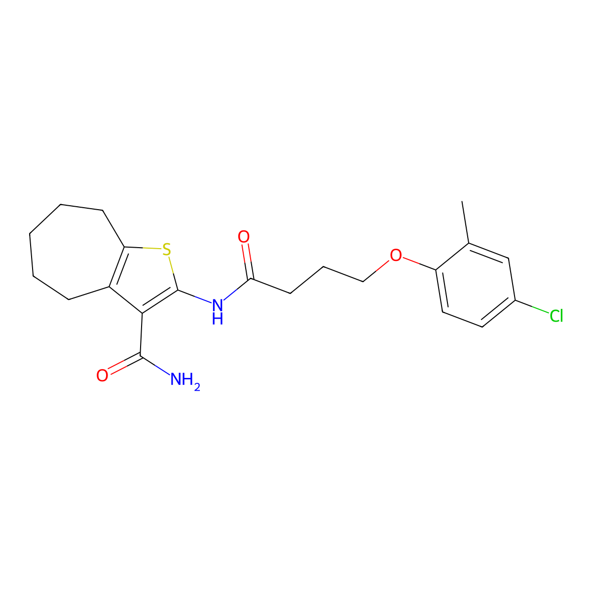 2-{[4-(4-chloro-2-methylphenoxy)butanoyl]amino}-5,6,7,8-tetrahydro-4H-cyclohepta[b]thiophene-3-carboxamide molecular structure, CAS 544452-44-0