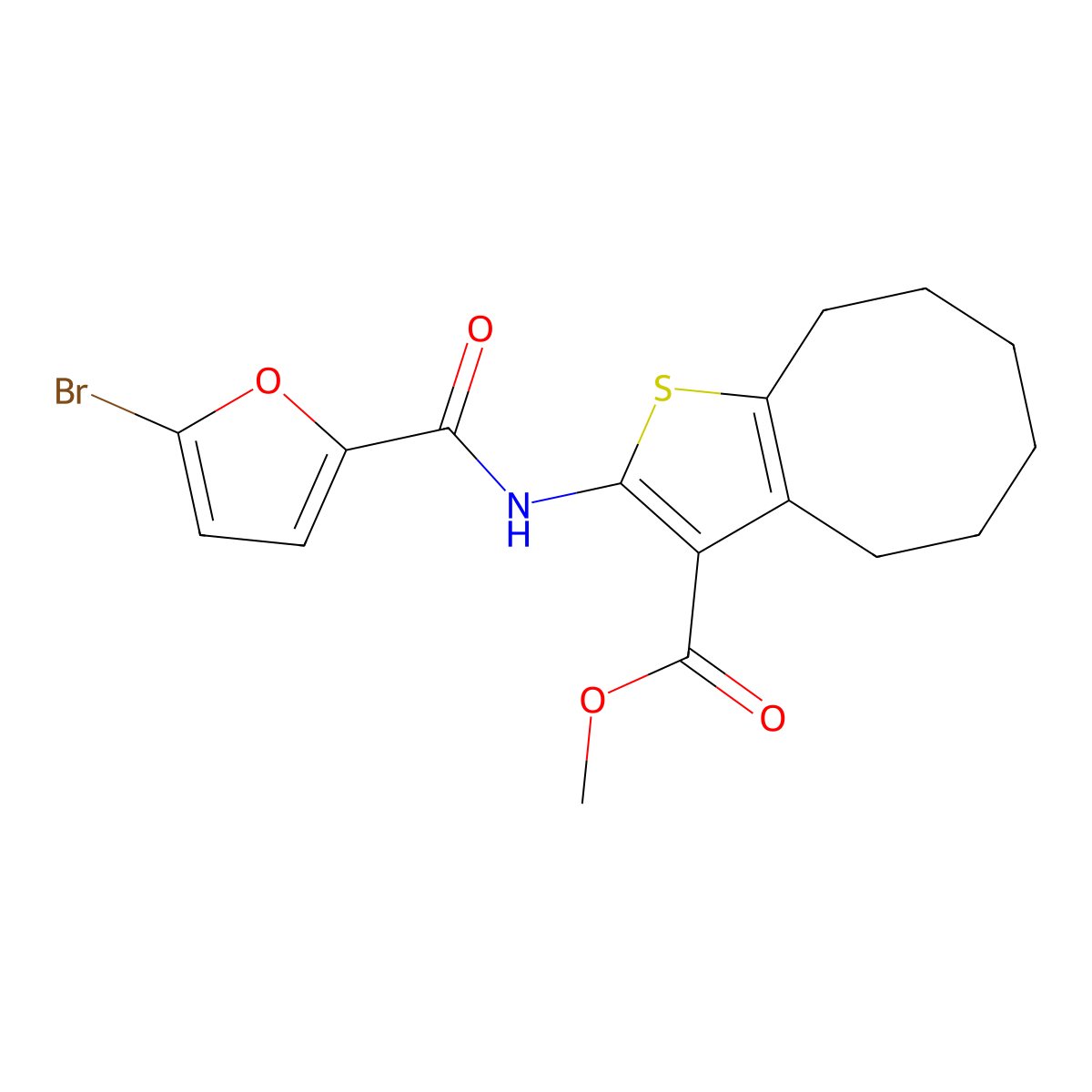 Methyl 2-[(5-bromo-2-furoyl)amino]-4,5,6,7,8,9-hexahydrocycloocta[b]thiophene-3-carboxylate molecular structure, CAS 544452-85-9