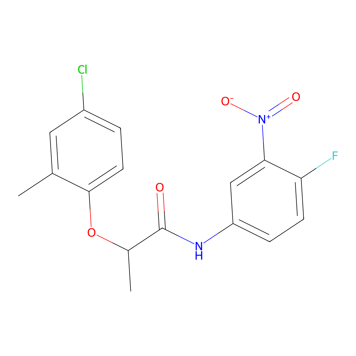 2-(4-chloro-2-methylphenoxy)-N-(4-fluoro-3-nitrophenyl)propanamide molecular structure, CAS 544453-14-7