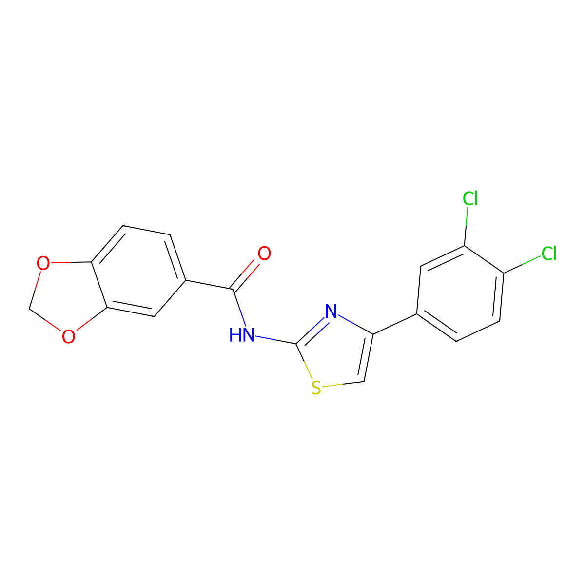 N-[4-(3,4-dichlorophenyl)-1,3-thiazol-2-yl]-1,3-benzodioxole-5-carboxamide molecular structure, CAS 544453-95-4