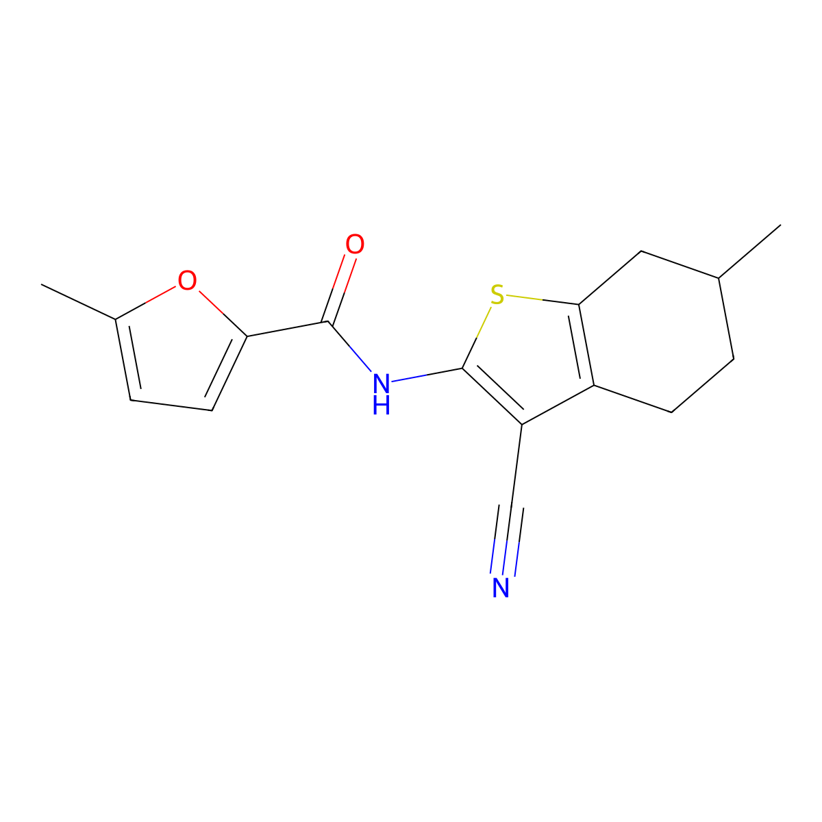 N-(3-cyano-6-methyl-4,5,6,7-tetrahydro-1-benzothiophen-2-yl)-5-methylfuran-2-carboxamide molecular structure, CAS 544455-83-6