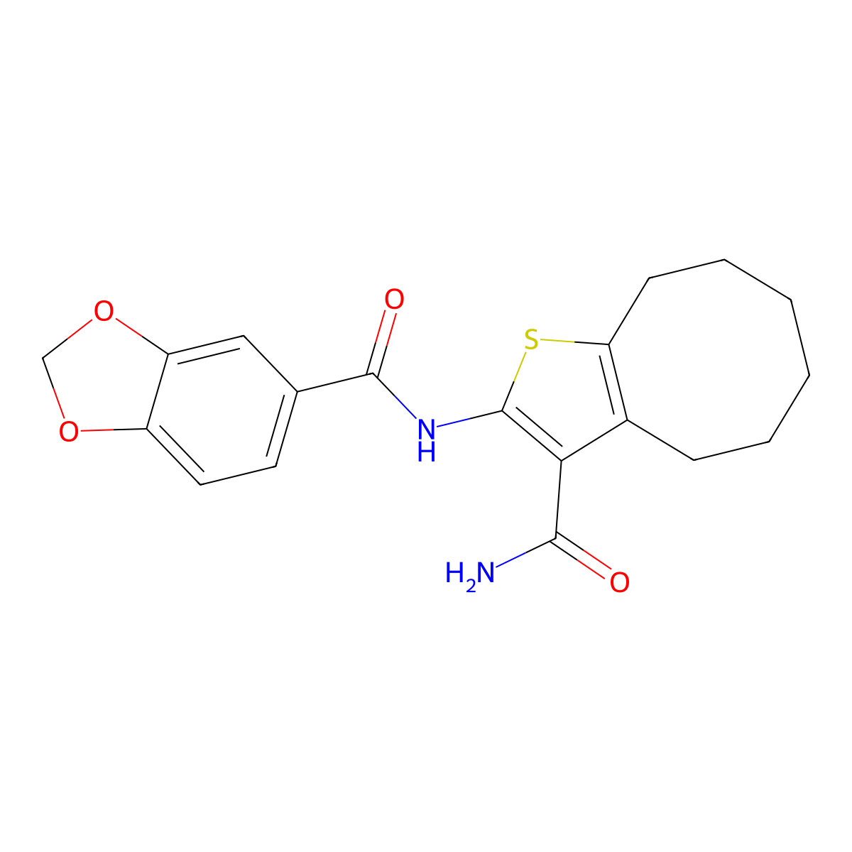 N-(3-carbamoyl-4,5,6,7,8,9-hexahydrocycloocta[b]thiophen-2-yl)-1,3-benzodioxole-5-carboxamide molecular structure, CAS 544457-84-3