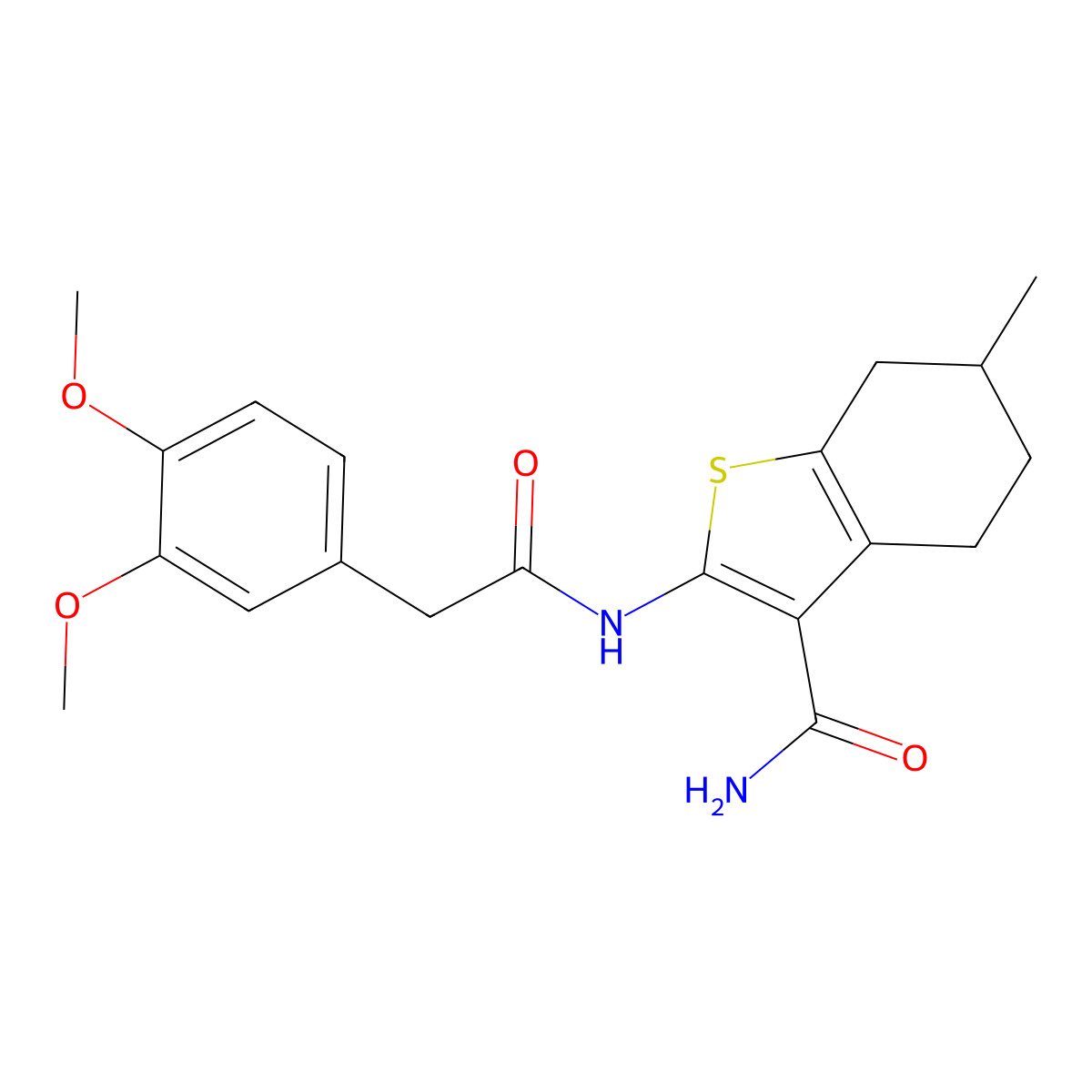 2-{[(3,4-Dimethoxyphenyl)acetyl]amino}-6-methyl-4,5,6,7-tetrahydro-1-benzothiophene-3-carboxamide molecular structure, CAS 544459-27-0