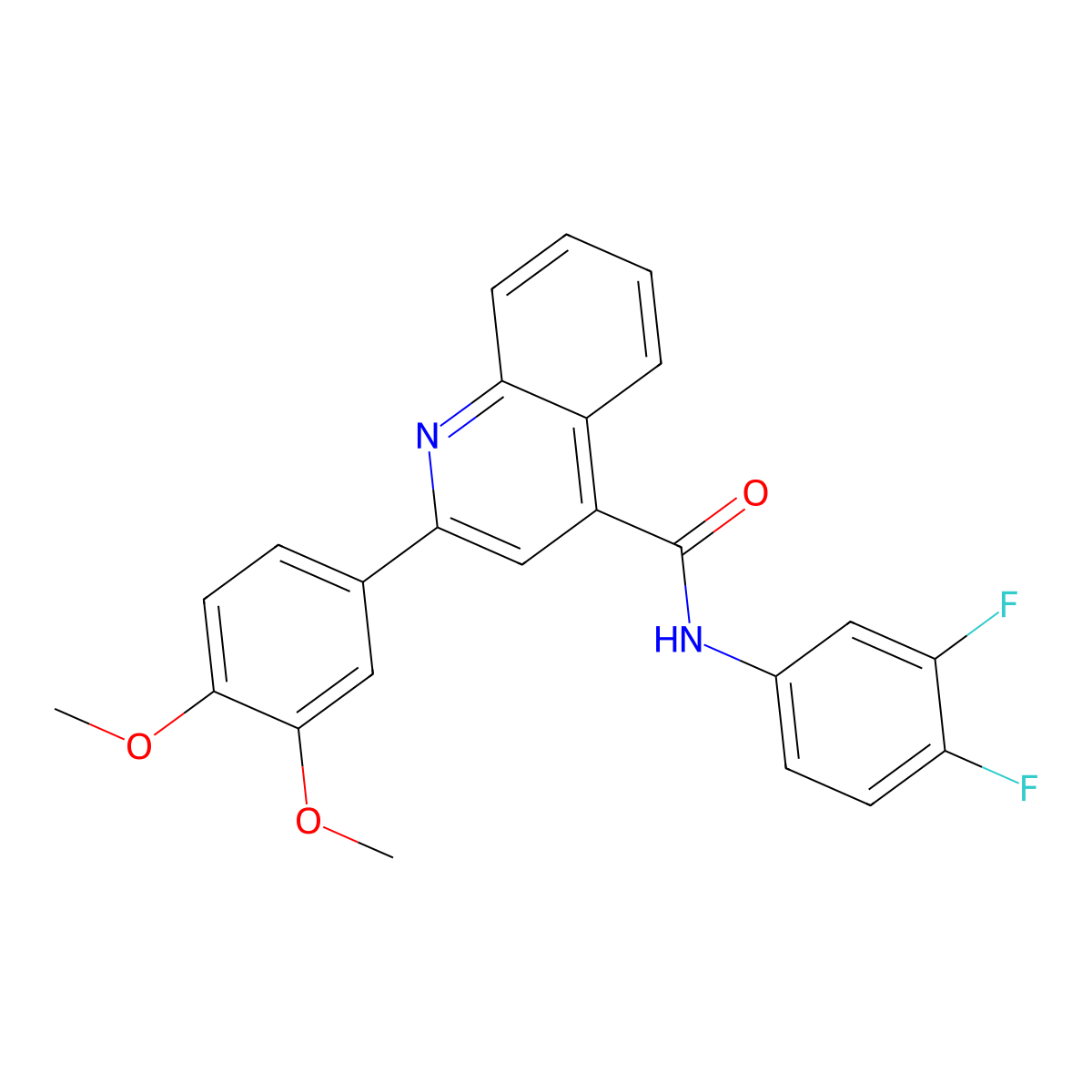 N-(3,4-difluorophenyl)-2-(3,4-dimethoxyphenyl)quinoline-4-carboxamide molecular structure, CAS 544460-58-4