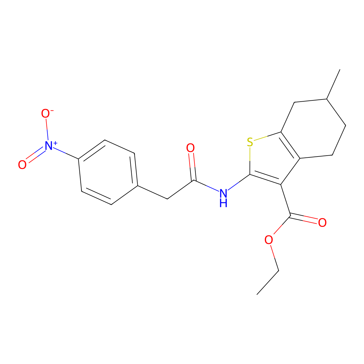Ethyl 6-methyl-2-[[2-(4-nitrophenyl)acetyl]amino]-4,5,6,7-tetrahydro-1-benzothiophene-3-carboxylate molecular structure, CAS 544461-98-5