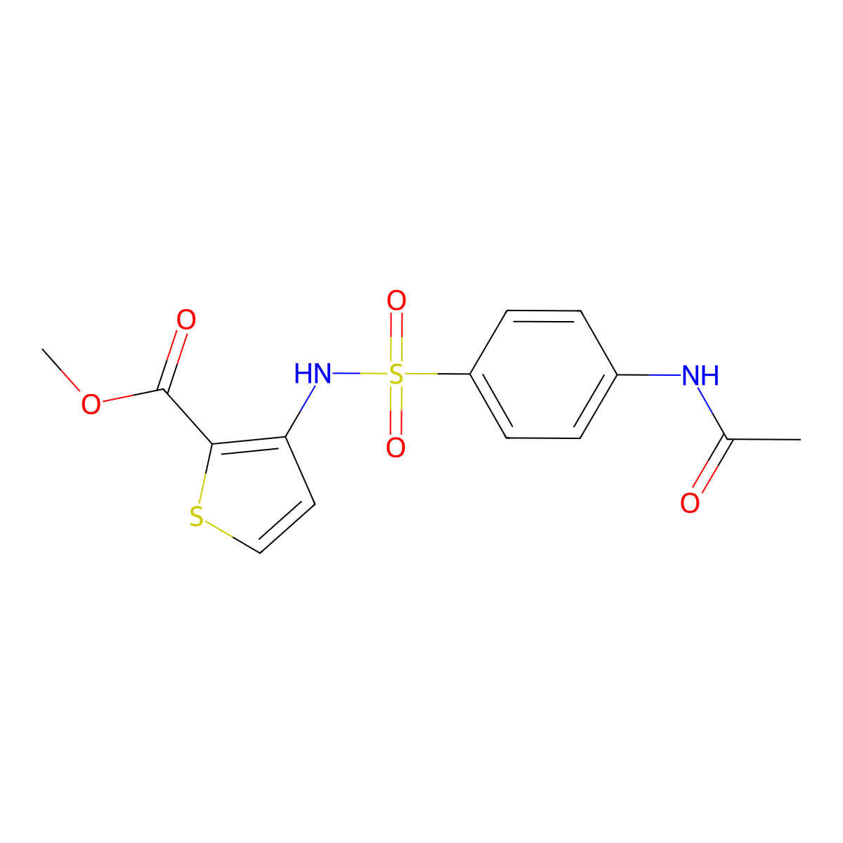 Methyl 3-[[[4-(acetylamino)phenyl]sulfonyl]amino]-2-thiophenecarboxylate molecular structure, CAS 544462-64-8