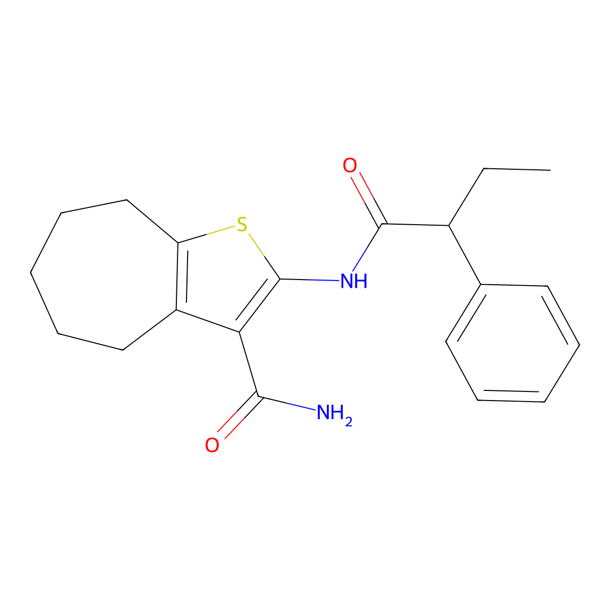 2-(2-phenylbutanoylamino)-5,6,7,8-tetrahydro-4H-cyclohepta[b]thiophene-3-carboxamide molecular structure, CAS 544462-77-3