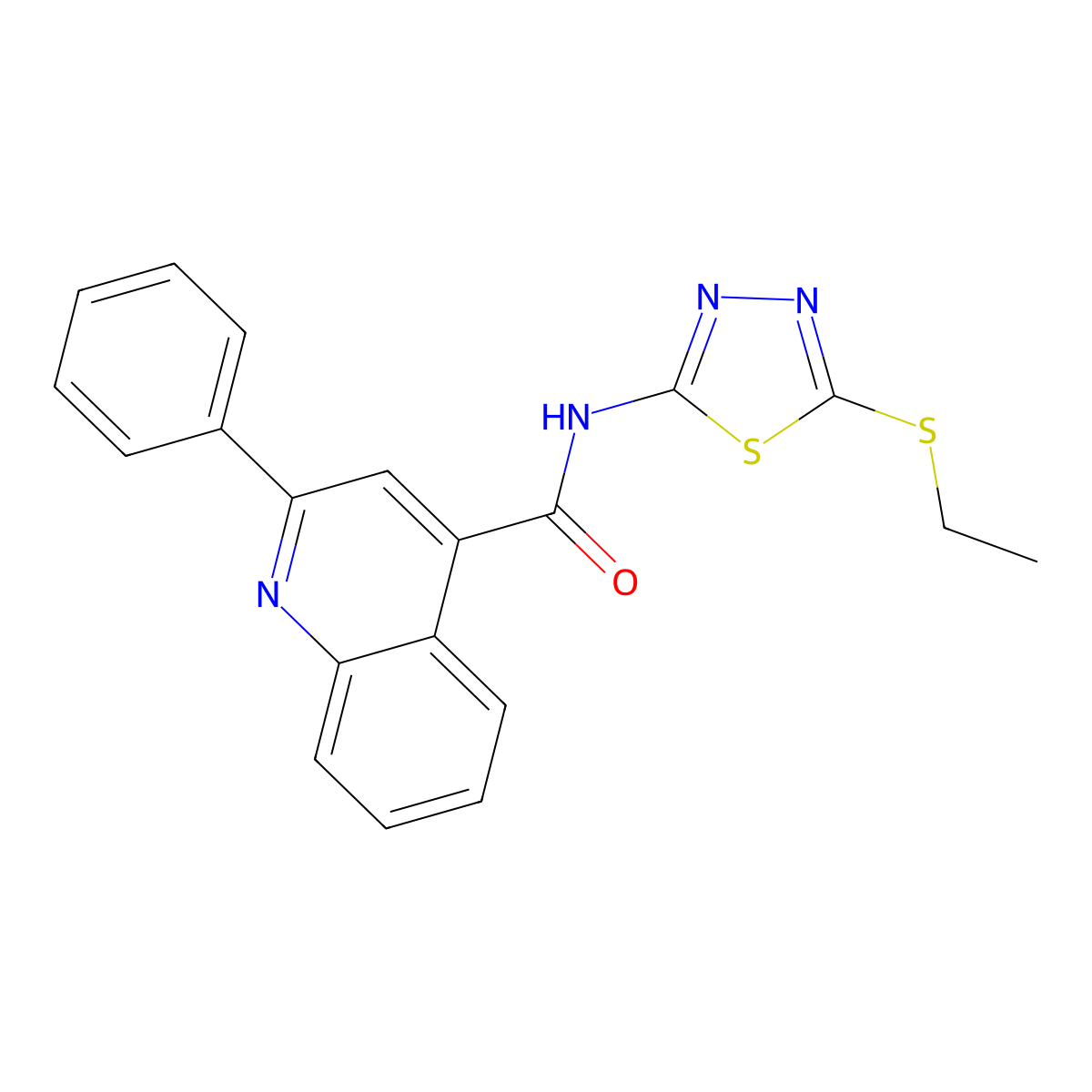 N-(5-ethylsulfanyl-1,3,4-thiadiazol-2-yl)-2-phenylquinoline-4-carboxamide molecular structure, CAS 544462-92-2