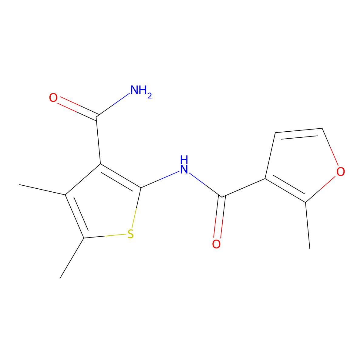 N-(3-carbamoyl-4,5-dimethylthiophen-2-yl)-2-methylfuran-3-carboxamide molecular structure, CAS 544463-80-1