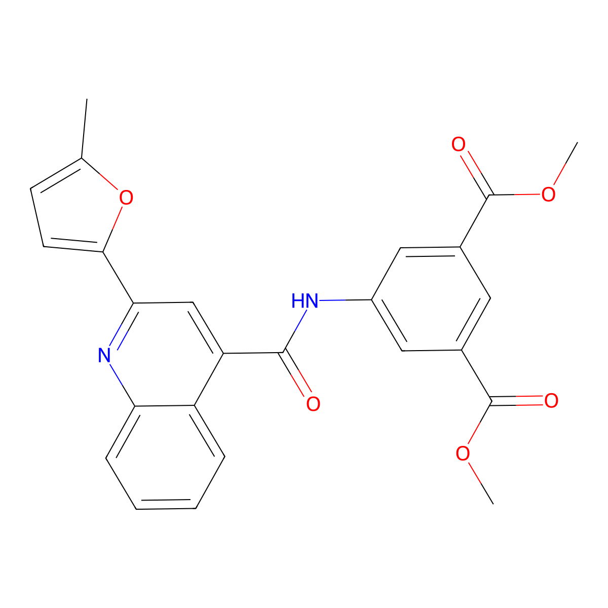 Dimethyl 5-({[2-(5-methyl-2-furyl)-4-quinolinyl]carbonyl}amino)isophthalate molecular structure, CAS 544463-86-7