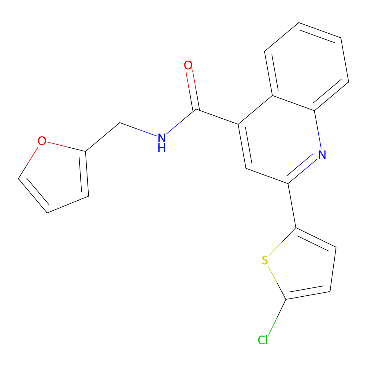 2-(5-chlorothiophen-2-yl)-N-(furan-2-ylmethyl)quinoline-4-carboxamide molecular structure, CAS 544464-26-8