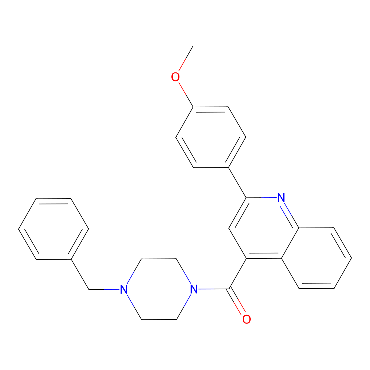 (4-Benzylpiperazin-1-yl)-[2-(4-methoxyphenyl)quinolin-4-yl]methanone molecular structure, CAS 544465-12-5