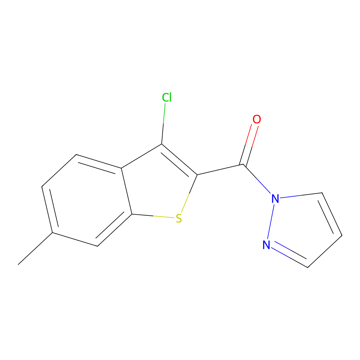 (3-Chloro-6-methyl-1-benzothiophen-2-yl)-pyrazol-1-ylmethanone molecular structure, CAS 544465-64-7