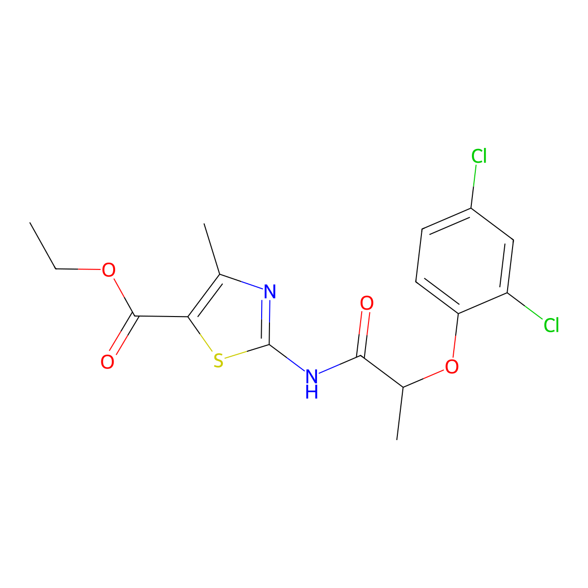 Ethyl 2-((2-(2,4-dichlorophenoxy)-1-oxopropyl)amino)-4-methyl-5-thiazolecarboxylate molecular structure, CAS 544466-39-9