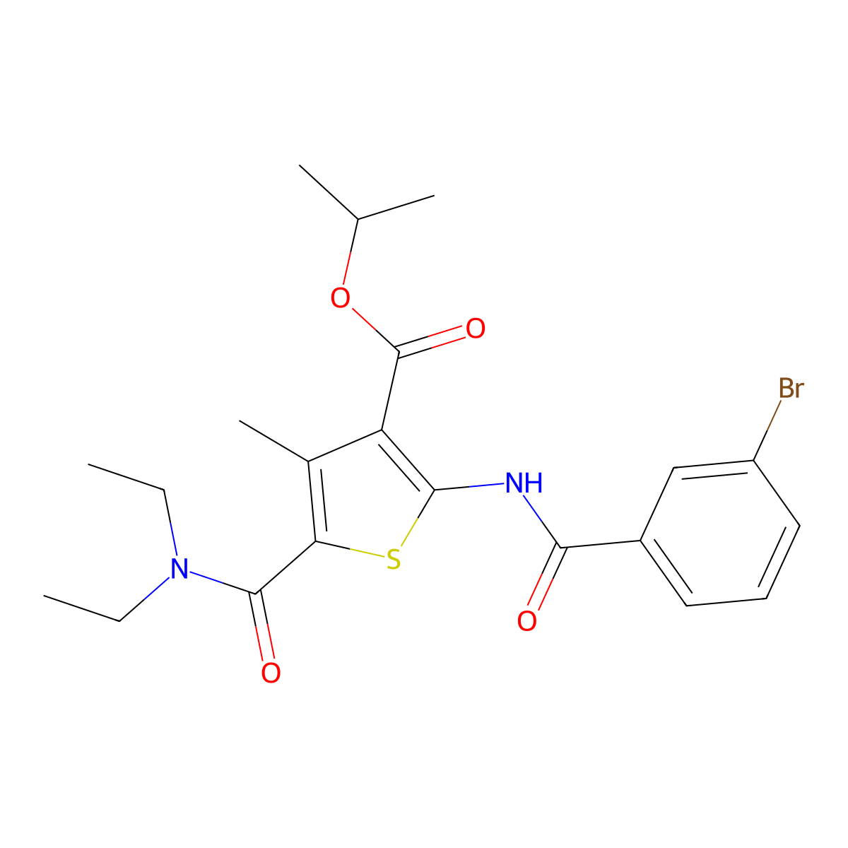 Isopropyl 2-[(3-bromobenzoyl)amino]-5-[(diethylamino)carbonyl]-4-methyl-3-thiophenecarboxylate molecular structure, CAS 544466-93-5