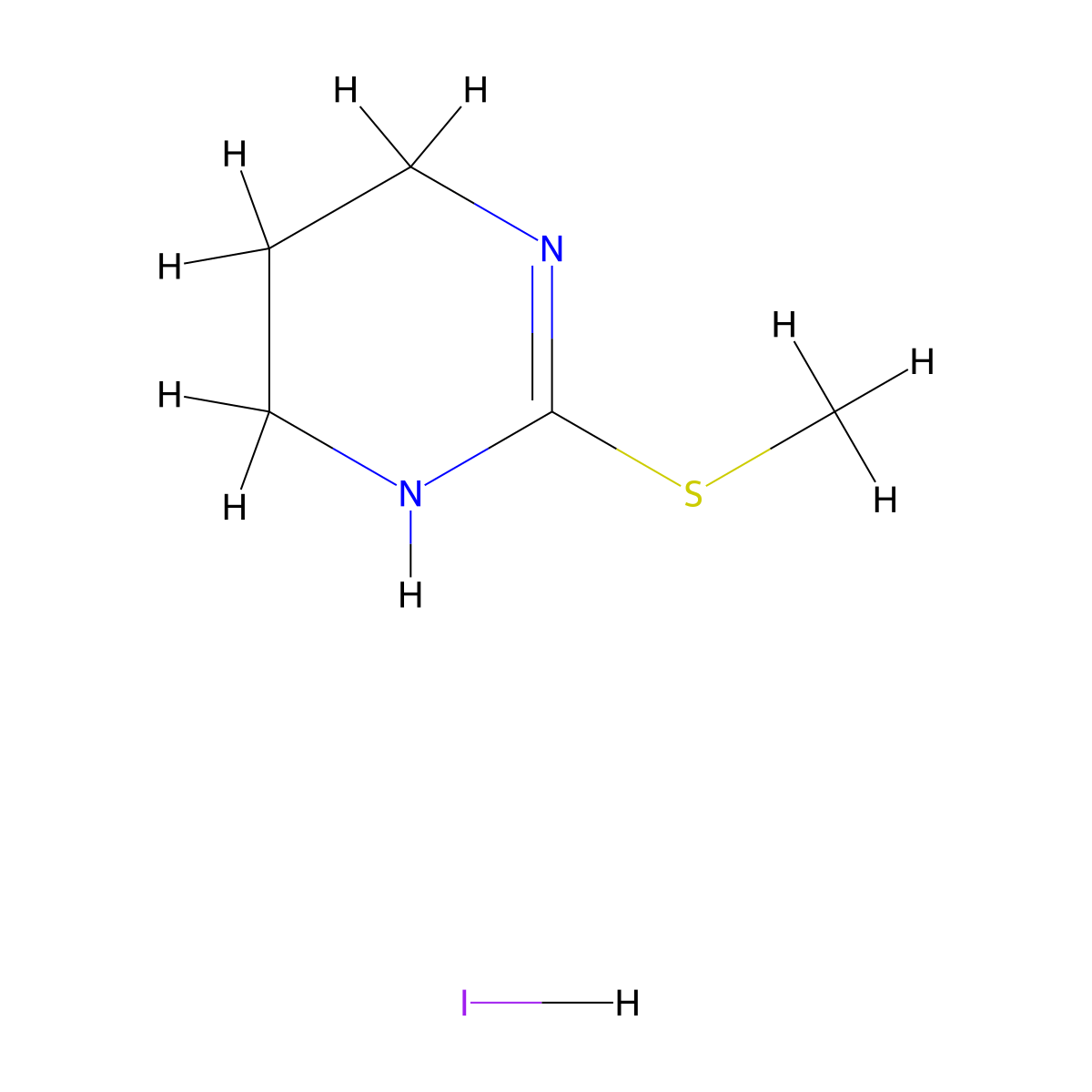Pyrimidine, 1,4,5,6-tetrahydro-2-(methylthio)-, hydriodide (1:1) molecular structure, CAS 5445-73-8