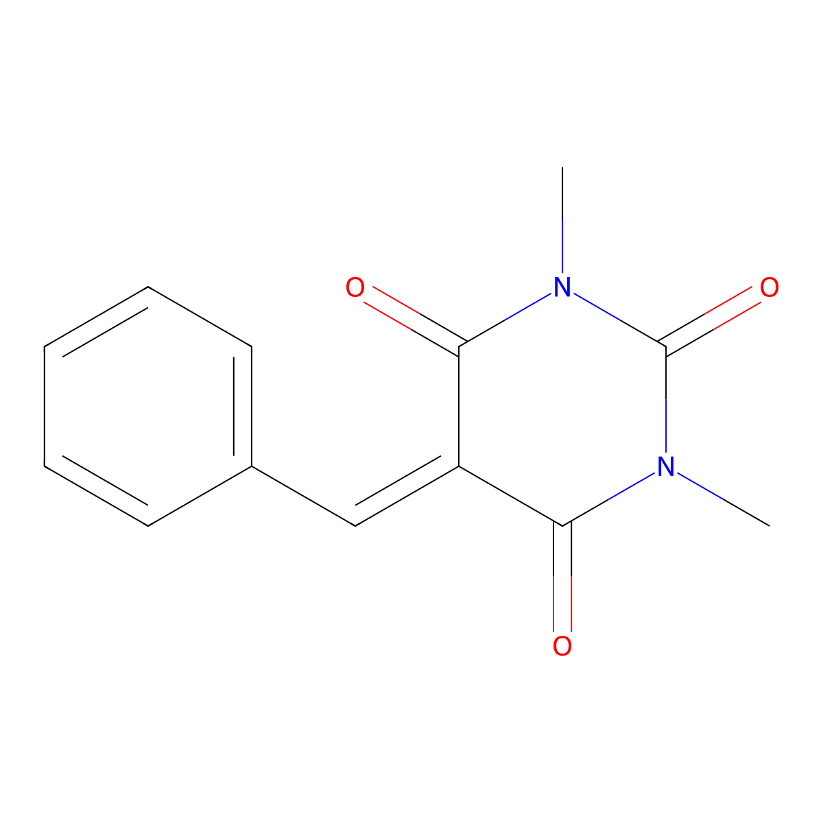 1,3-Dimethyl-5-(phenylmethylidene)-1,3-diazinane-2,4,6-trione molecular structure, CAS 54459-73-3