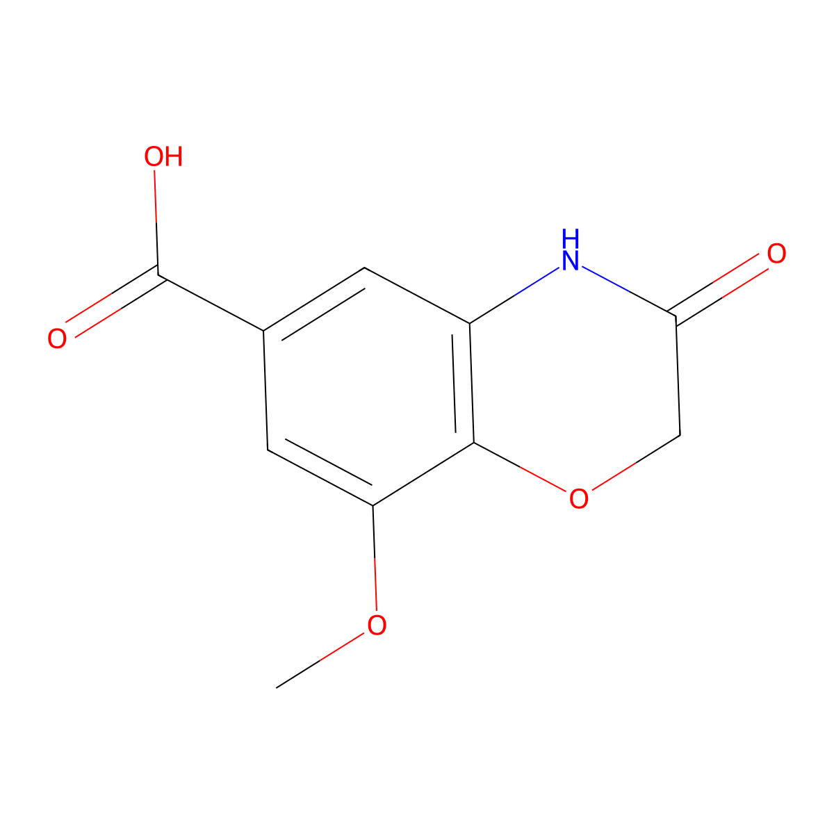 8-methoxy-3-oxo-3,4-dihydro-2H-1,4-benzoxazine-6-carboxylic acid molecular structure, CAS 5446-56-0
