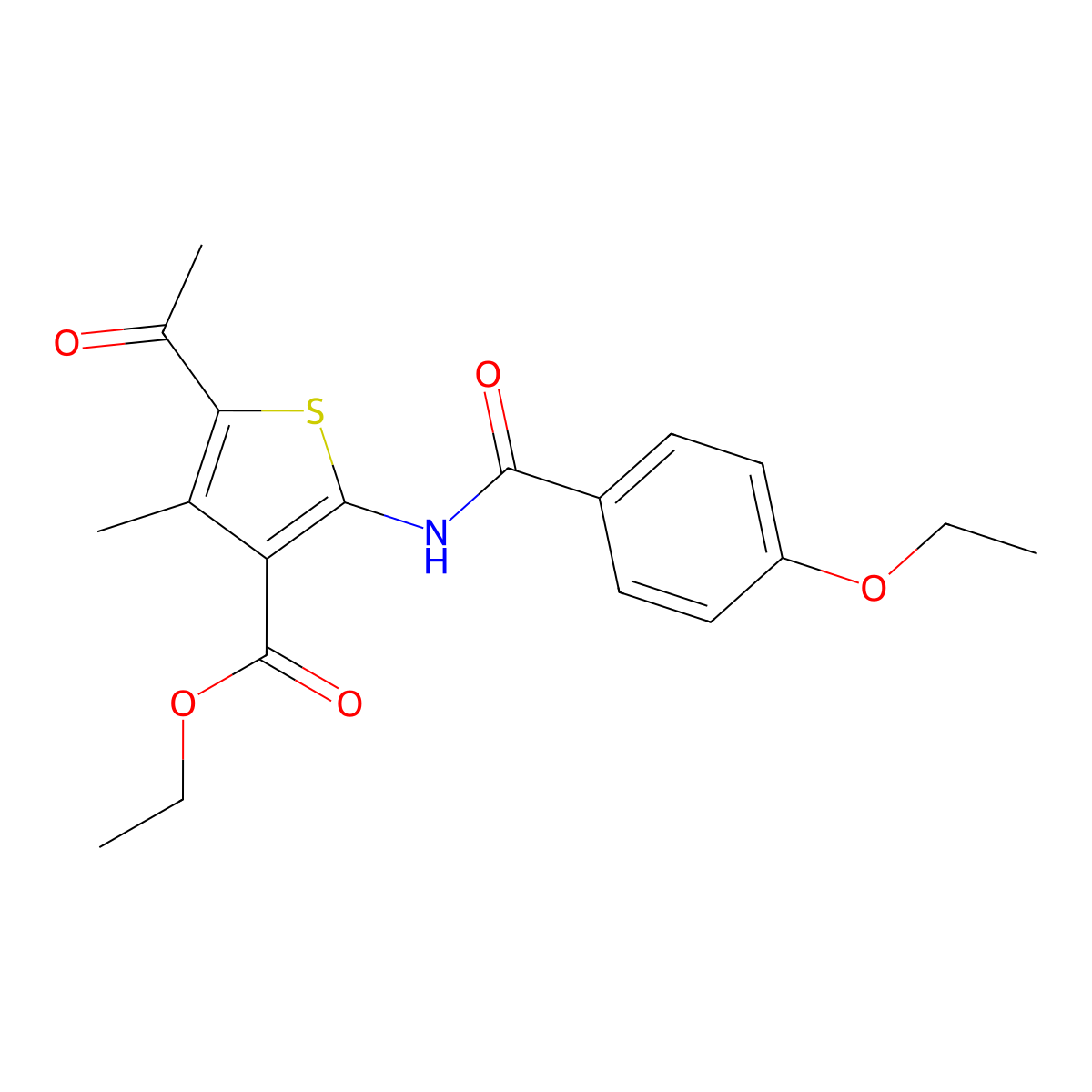 Ethyl 5-acetyl-2-(4-ethoxybenzamido)-4-methylthiophene-3-carboxylate molecular structure, CAS 544655-46-1