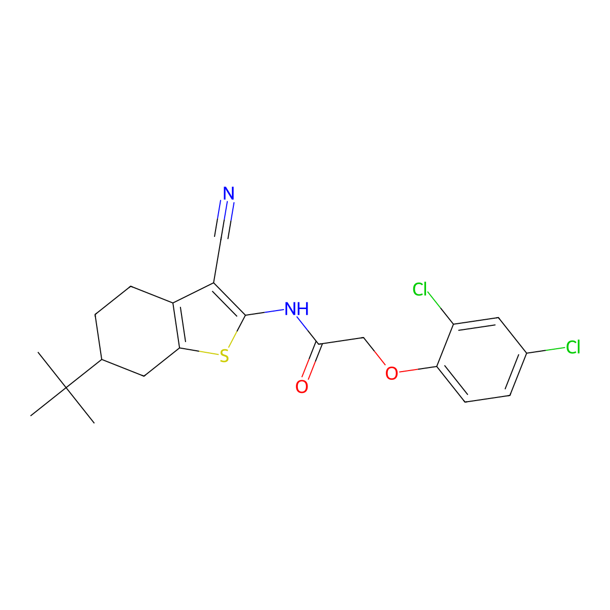 N-(6-tert-butyl-3-cyano-4,5,6,7-tetrahydro-1-benzothien-2-yl)-2-(2,4-dichlorophenoxy)acetamide molecular structure, CAS 544656-17-9