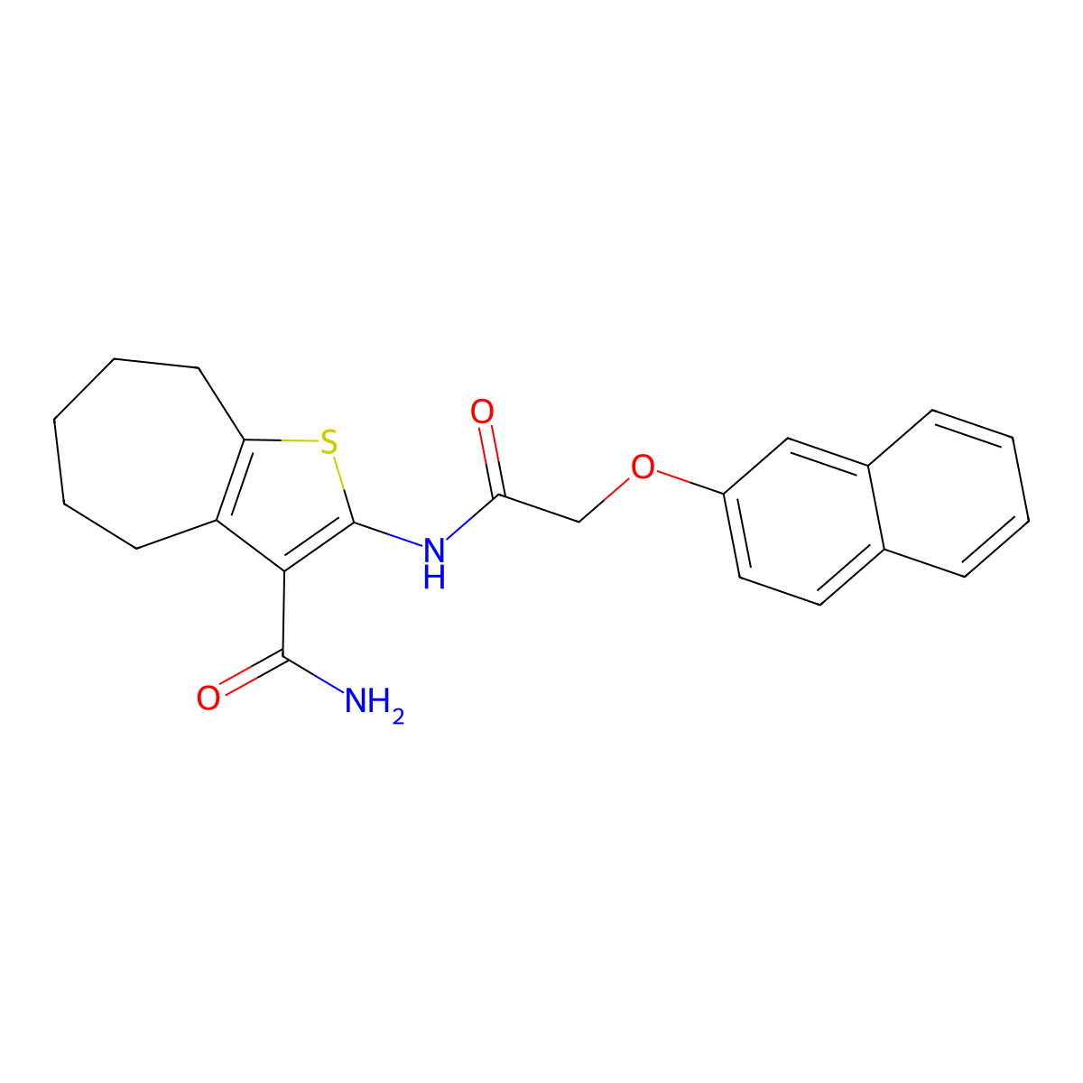 2-[(2-naphthalen-2-yloxyacetyl)amino]-5,6,7,8-tetrahydro-4H-cyclohepta[b]thiophene-3-carboxamide molecular structure, CAS 544656-63-5