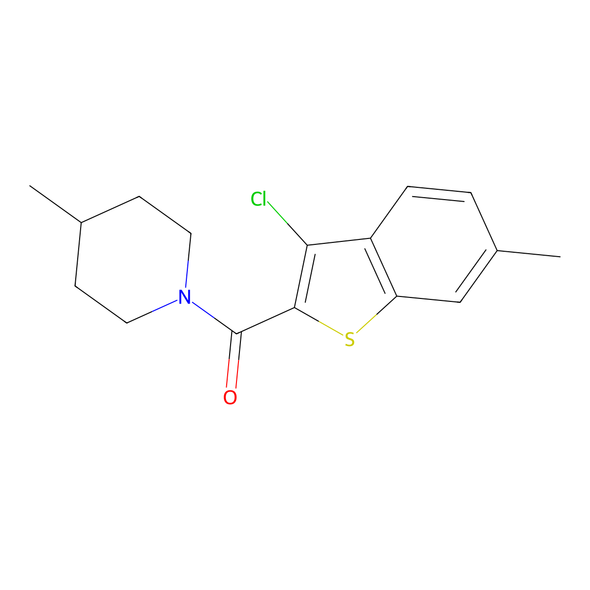 (3-Chloro-6-methyl-1-benzothiophen-2-yl)(4-methylpiperidino)methanone molecular structure, CAS 544656-71-5
