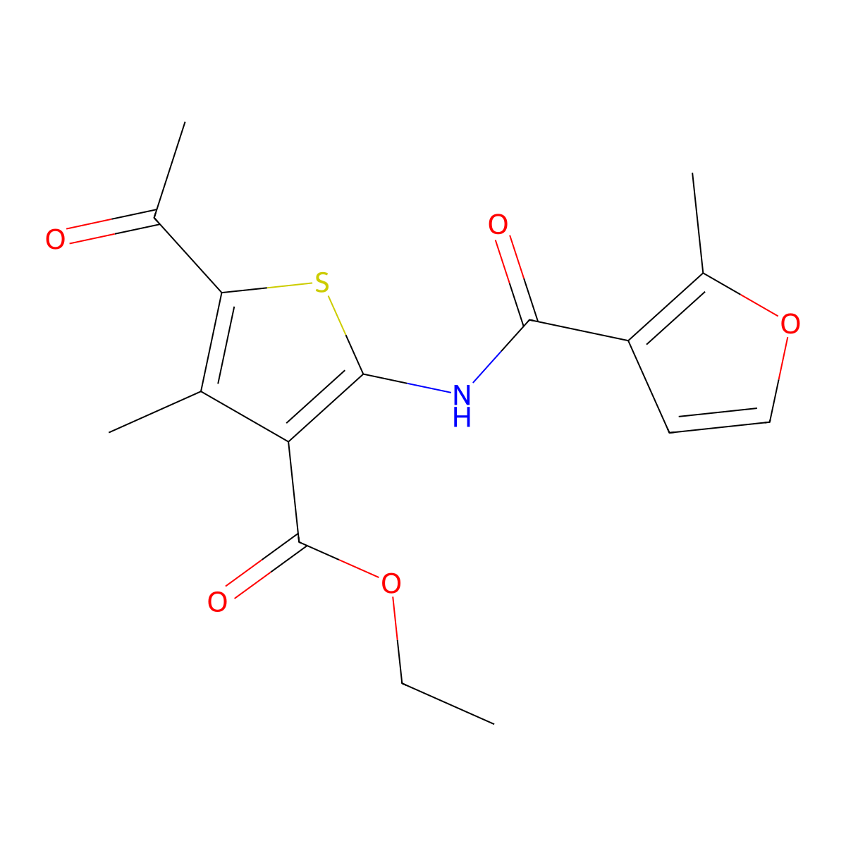 Ethyl 5-acetyl-4-methyl-2-[(2-methylfuran-3-carbonyl)amino]thiophene-3-carboxylate molecular structure, CAS 544656-94-2