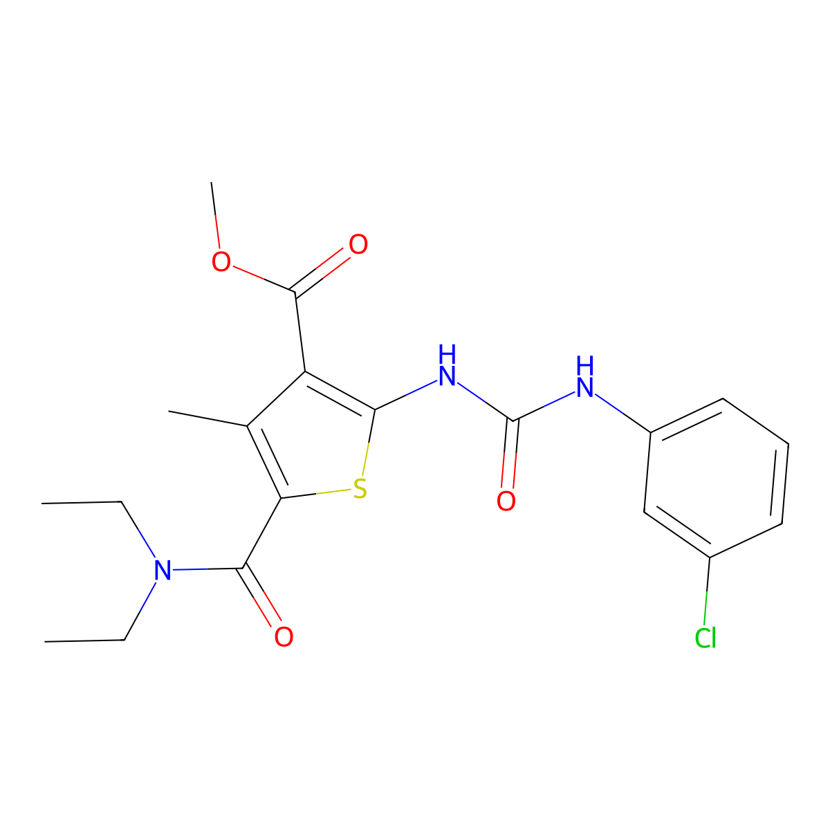 Methyl 2-[(3-chlorophenyl)carbamoylamino]-5-(diethylcarbamoyl)-4-methylthiophene-3-carboxylate molecular structure, CAS 544657-26-3