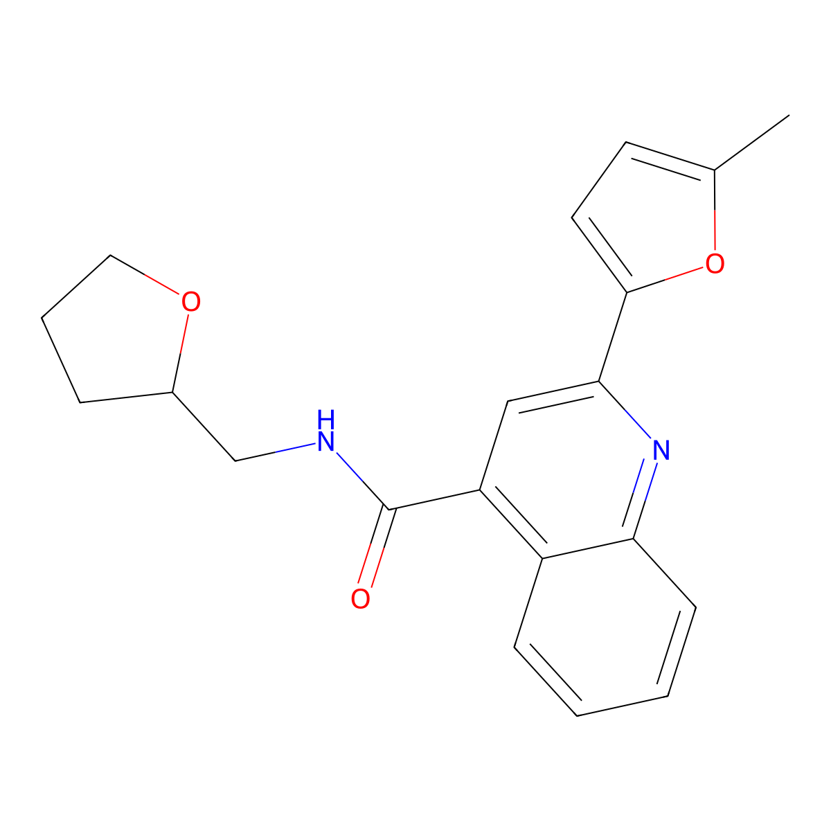 2-(5-methyl-2-furyl)-N-(tetrahydro-2-furanylmethyl)-4-quinolinecarboxamide molecular structure, CAS 544657-87-6