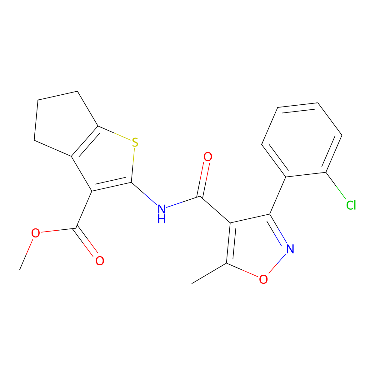 methyl 2-({[3-(2-chlorophenyl)-5-methyl-4-isoxazolyl]carbonyl}amino)-5,6-dihydro-4H-cyclopenta[b]thiophene-3-carboxylate molecular structure, CAS 544657-91-2