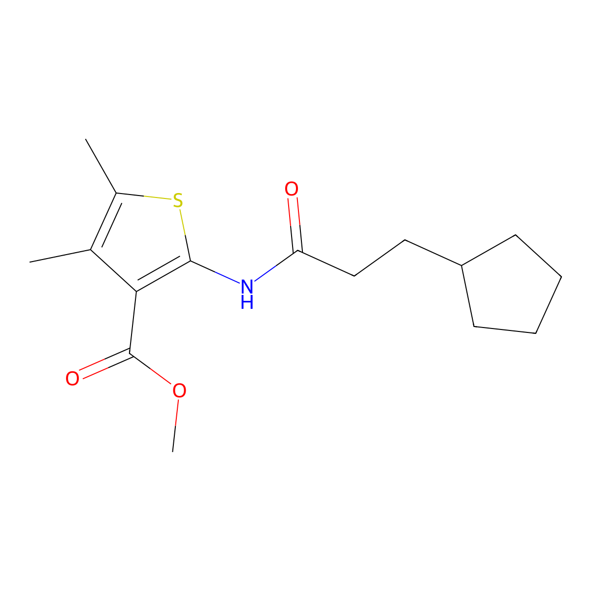 Methyl 2-(3-cyclopentylpropanoylamino)-4,5-dimethylthiophene-3-carboxylate molecular structure, CAS 544659-73-6