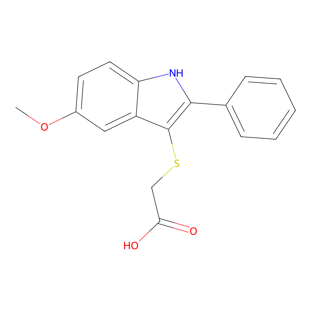 Acetic acid, [(5-methoxy-2-phenyl-1H-indol-3-yl)thio]- molecular structure, CAS 54466-91-0