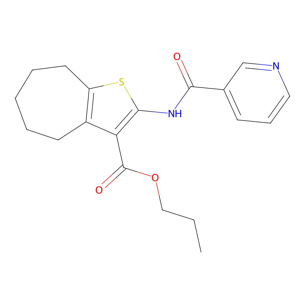 propyl 2-[(3-pyridinylcarbonyl)amino]-5,6,7,8-tetrahydro-4H-cyclohepta[b]thiophene-3-carboxylate molecular structure, CAS 544661-17-8