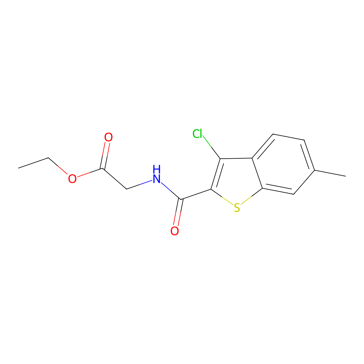 Ethyl 2-[(3-chloro-6-methylbenzo[b]thiophen-2-yl)carbonylamino]acetate molecular structure, CAS 544661-37-2