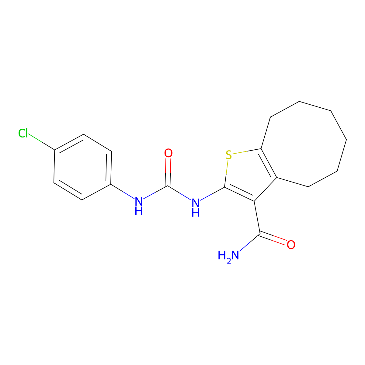 2-[(4-Chlorophenyl)carbamoylamino]-4,5,6,7,8,9-hexahydrocycloocta[b]thiophene-3-carboxamide molecular structure, CAS 544661-86-1