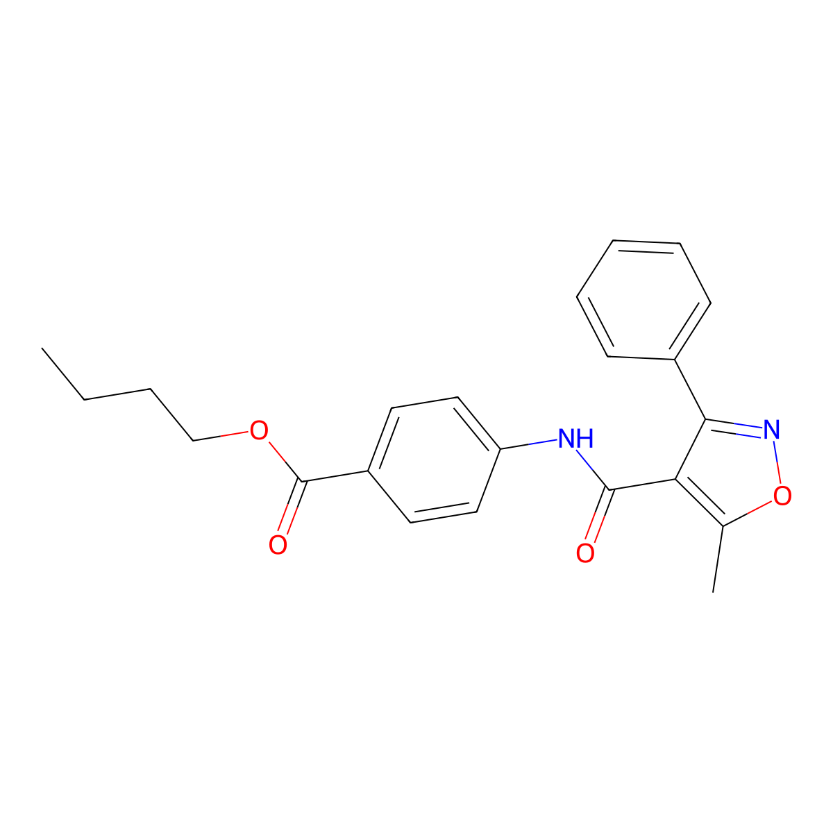 Butyl 4-{[(5-methyl-3-phenyl-4-isoxazolyl)carbonyl]amino}benzoate molecular structure, CAS 544662-22-8