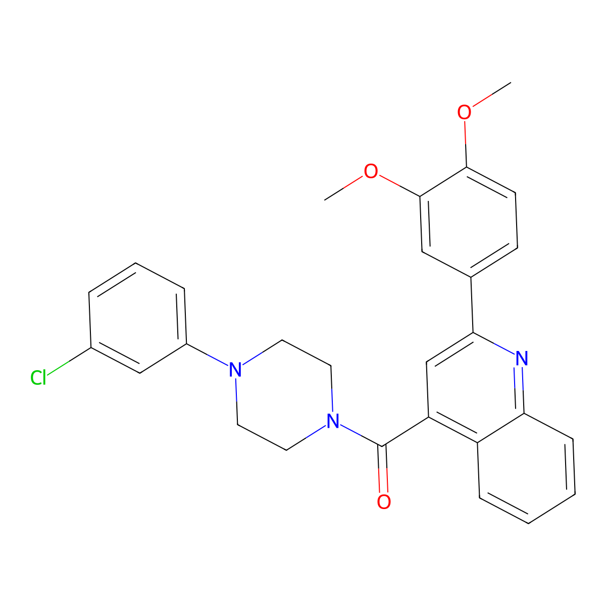 4-{[4-(3-Chlorophenyl)-1-piperazinyl]carbonyl}-2-(3,4-dimethoxyphenyl)quinoline molecular structure, CAS 544662-95-5