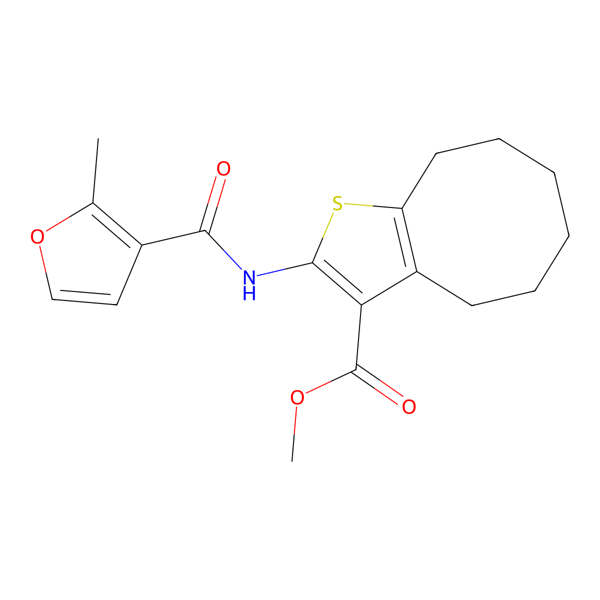 Methyl 2-[(2-methyl-3-furoyl)amino]-4,5,6,7,8,9-hexahydrocycloocta[b]thiophene-3-carboxylate molecular structure, CAS 544665-70-5