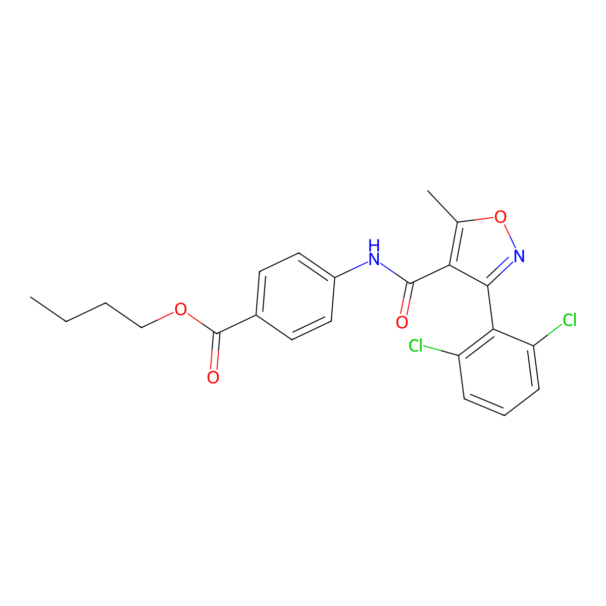 Butyl 4-({[3-(2,6-dichlorophenyl)-5-methyl-4-isoxazolyl]carbonyl}amino)benzoate molecular structure, CAS 544666-62-8