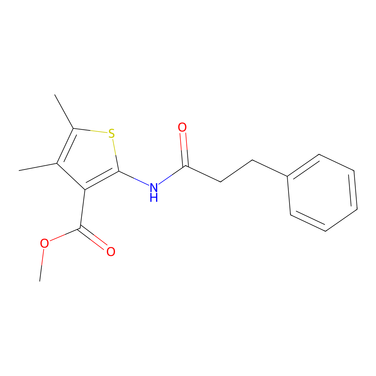 Methyl 4,5-dimethyl-2-(3-phenylpropanamido)thiophene-3-carboxylate molecular structure, CAS 544666-72-0