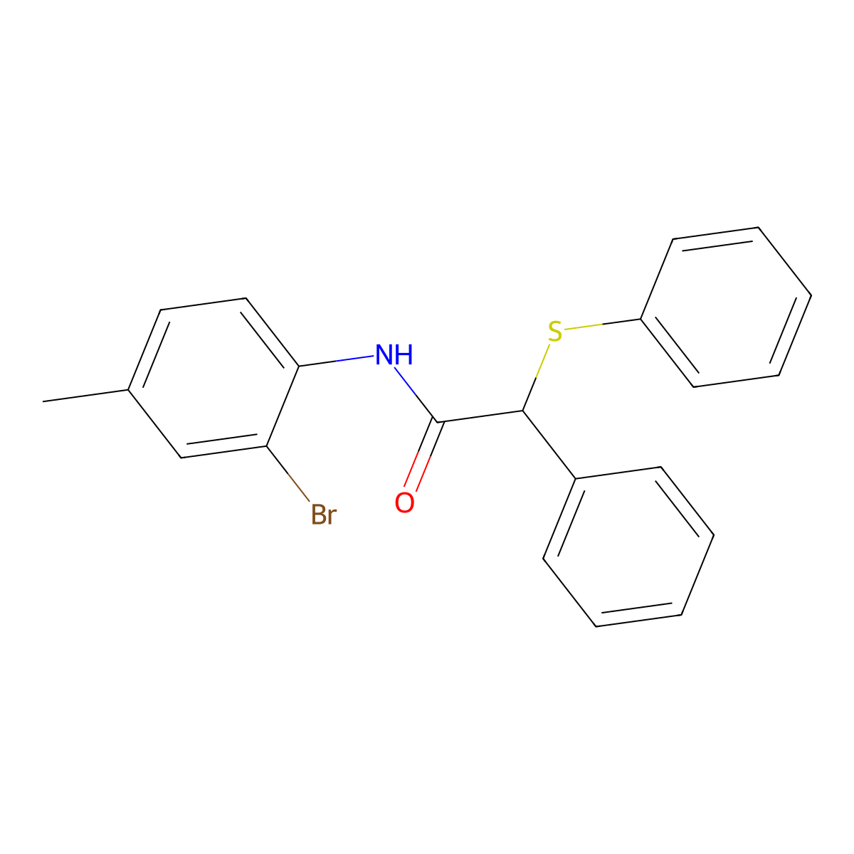 N-(2-bromo-4-methylphenyl)-2-phenyl-2-(phenylsulfanyl)acetamide molecular structure, CAS 544666-79-7