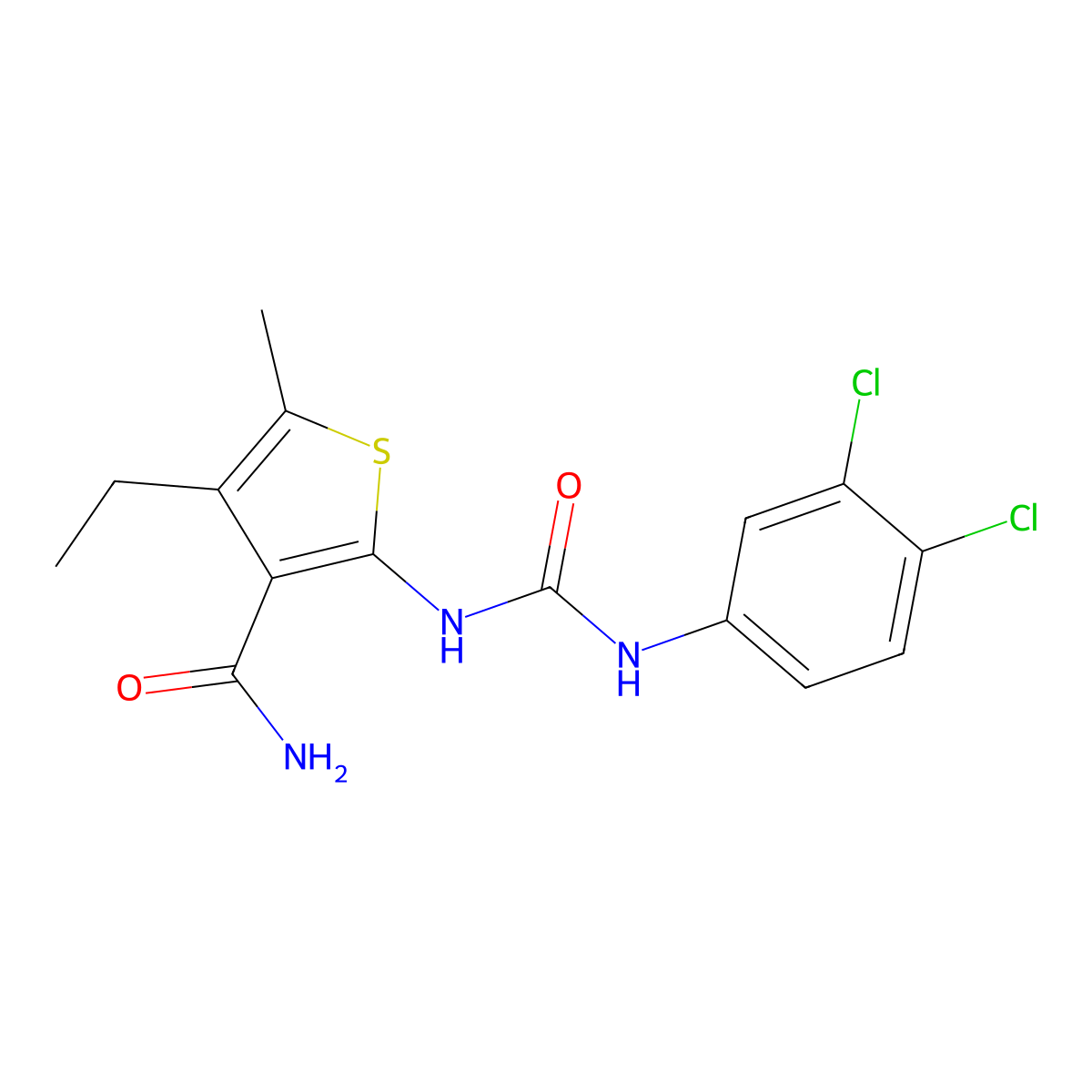 2-[(3,4-Dichlorophenyl)carbamoylamino]-4-ethyl-5-methylthiophene-3-carboxamide molecular structure, CAS 544667-33-6