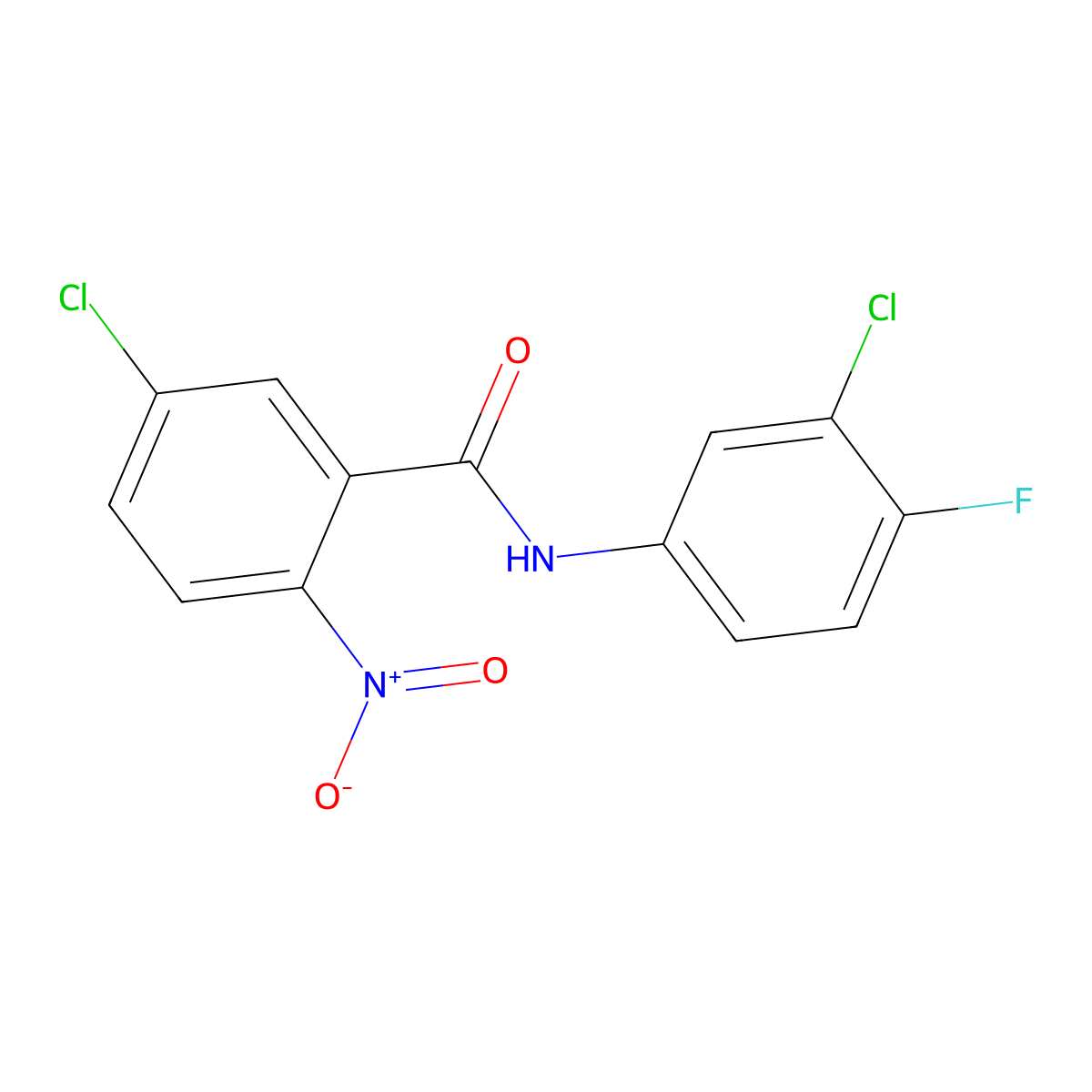 5-chloro-N-(3-chloro-4-fluorophenyl)-2-nitrobenzamide molecular structure, CAS 544667-52-9