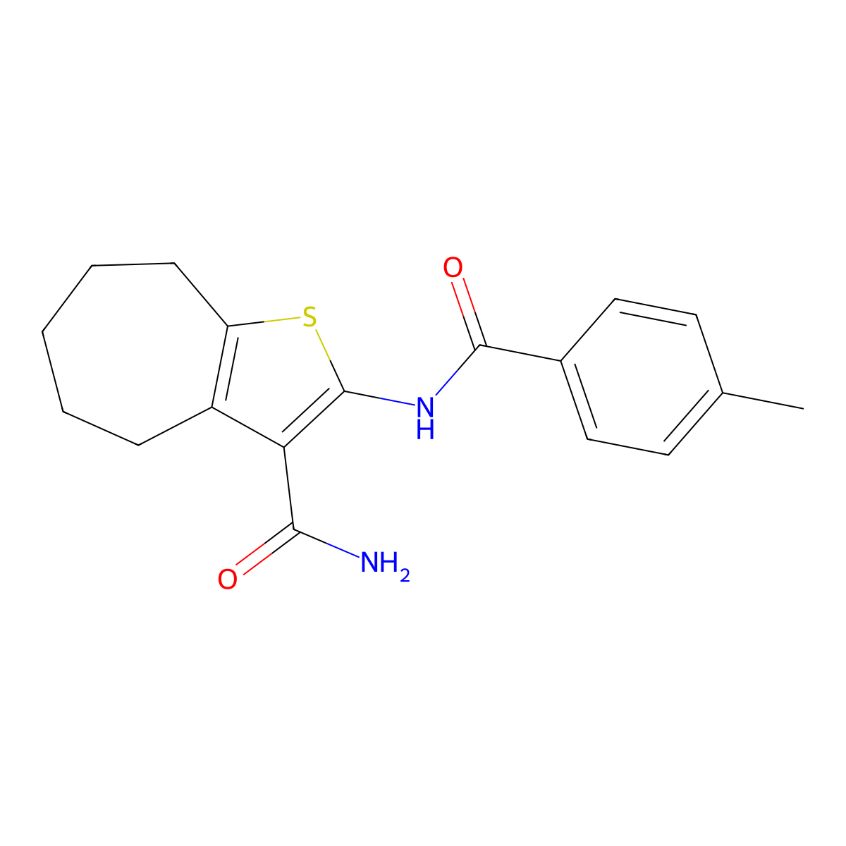 2-[(4-methylbenzoyl)amino]-5,6,7,8-tetrahydro-4H-cyclohepta[b]thiophene-3-carboxamide molecular structure, CAS 544667-56-3