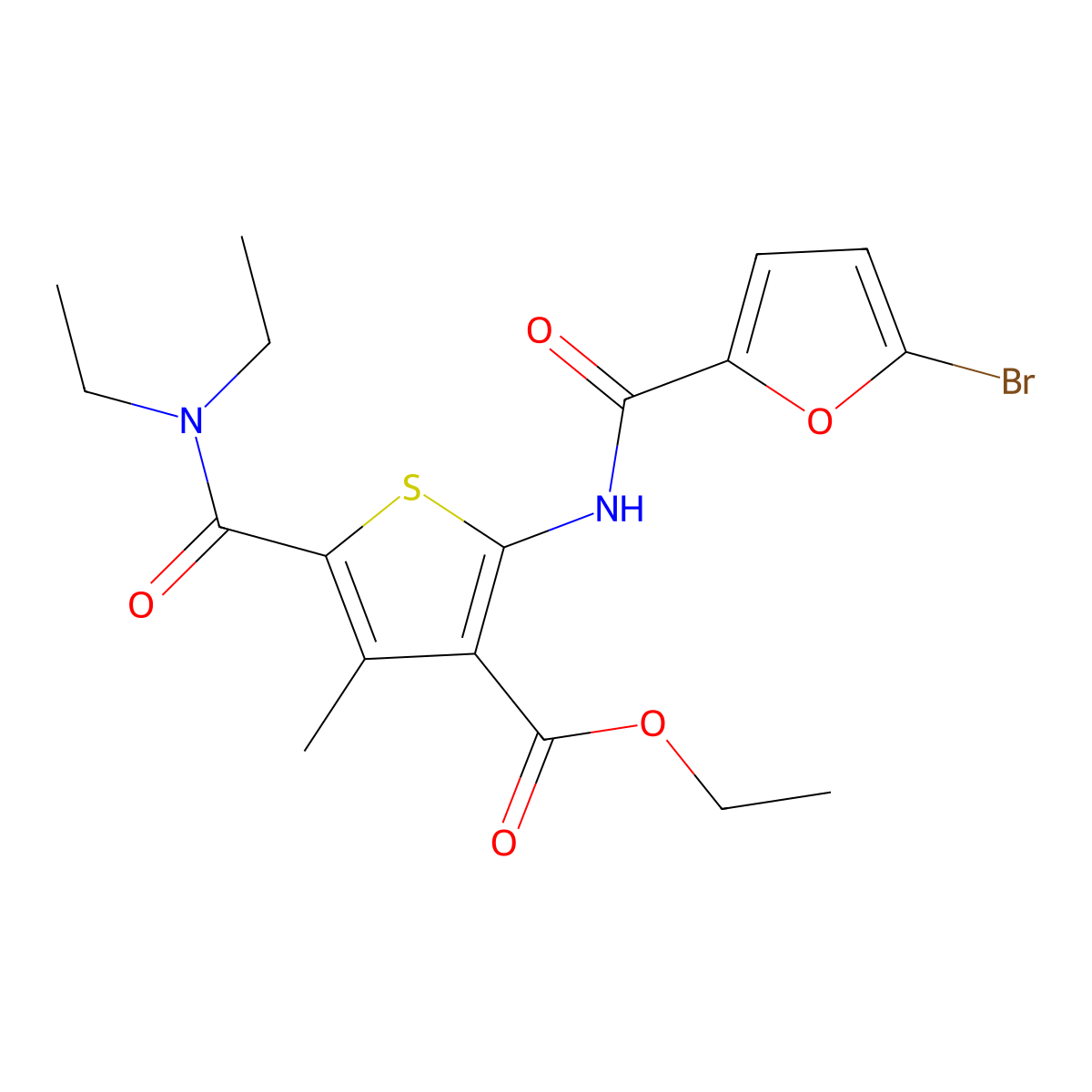Ethyl 2-[(5-bromofuran-2-carbonyl)amino]-5-(diethylcarbamoyl)-4-methylthiophene-3-carboxylate molecular structure, CAS 544667-80-3